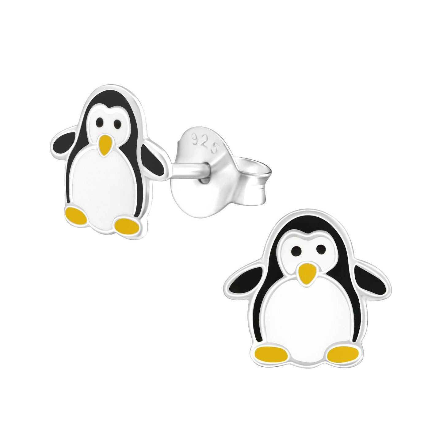 925 Sterling Silver Earrings Penguin - Ear Studs with Backing - Epoxy - Animal Penguins - Hypoallergenic Earrings