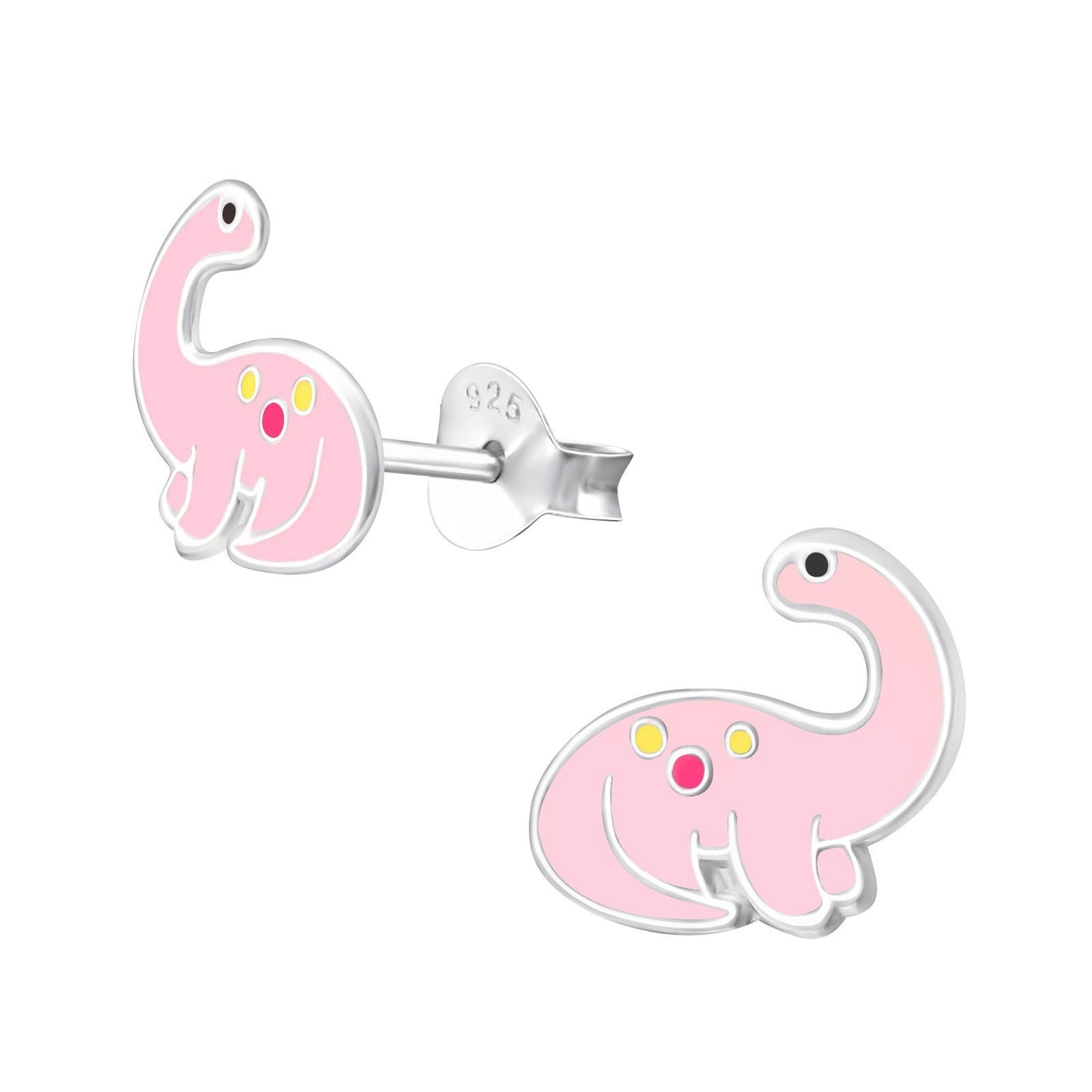 925 Sterling Silver Earrings Barontisours Dinosaur - Ear Studs with Backing - Epoxy - Pink Brontosaurs - Hypoallergenic Earrings
