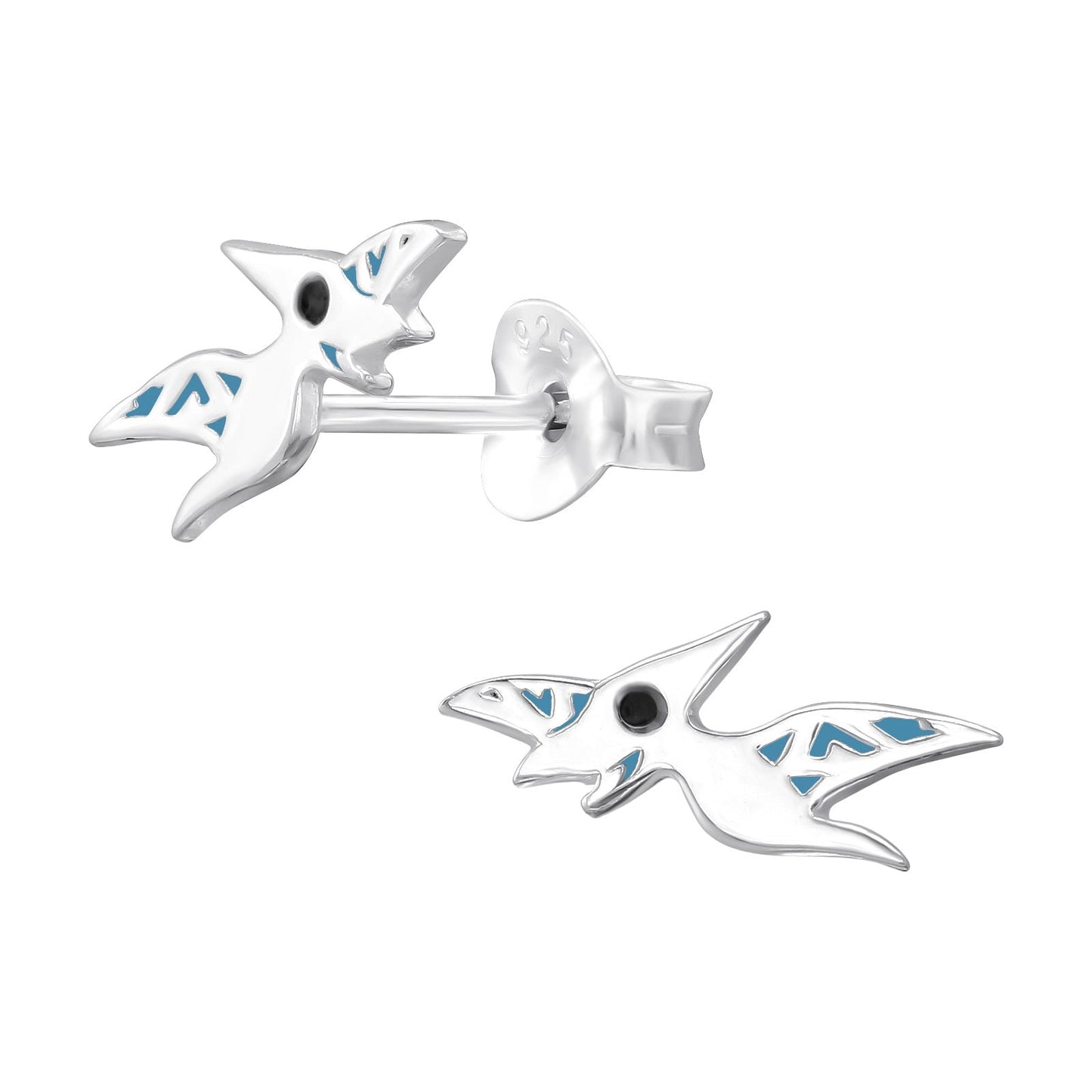 925 Sterling Silver Earrings Pterodactyl Dinosaur - Ear Studs with Backing - Epoxy - Prehistoric Dino Dinosaur - Hypoallergenic Earrings