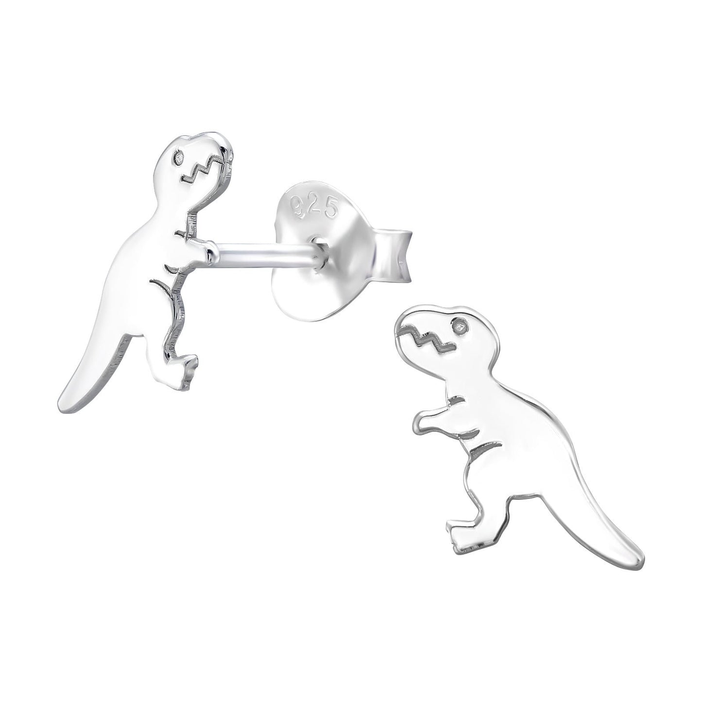 925 Sterling Silver Earrings Tyrannosaurus Rex Dinosaur - Ear Studs with Backing - Laser Cut Silver - Hypoallergenic Earrings