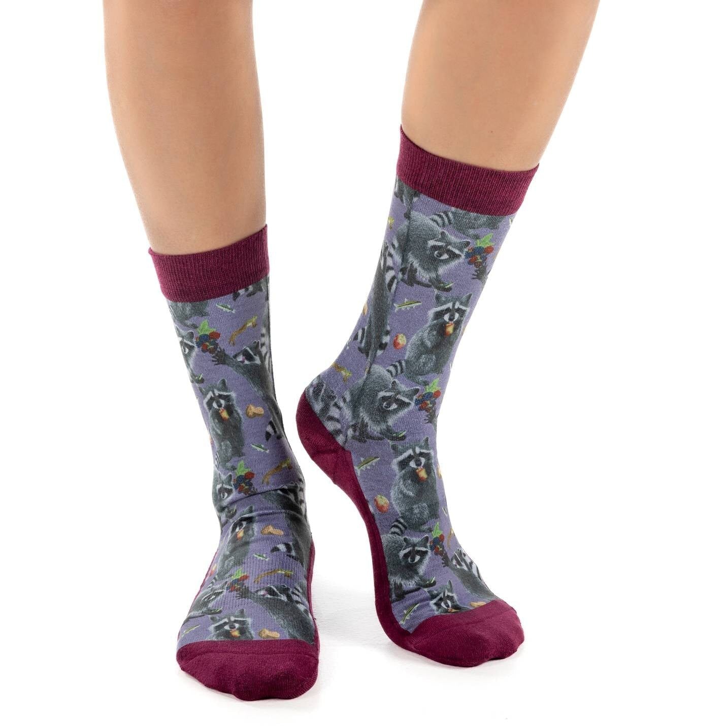 HUNGRY RACCOONS Crew Socks - Novelty Active Fit Socks - Women's Adult 5-9 Unisex - Raccoon Animal - For Craft Costume Supply