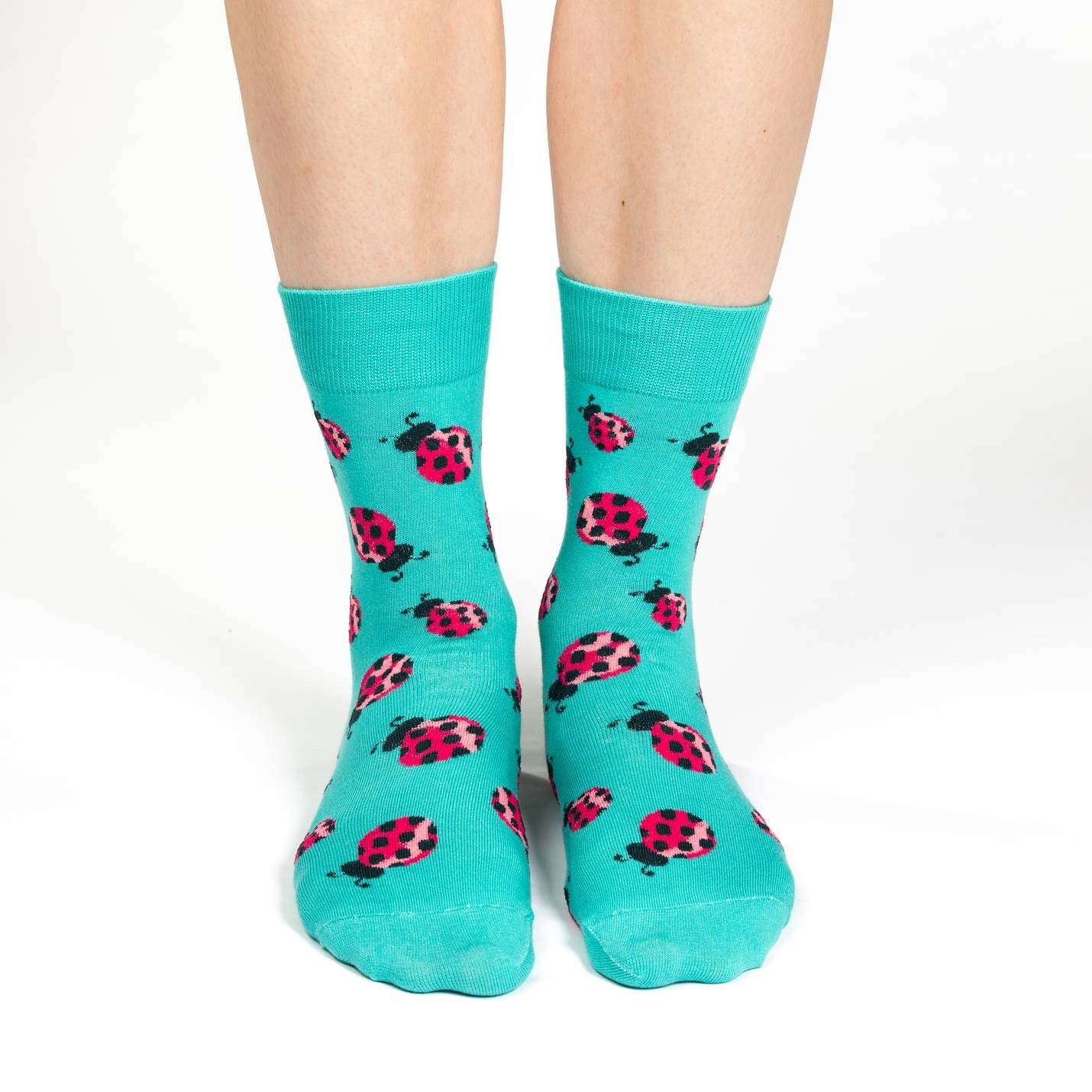LADYBUG Crew Socks - Novelty Active Fit Socks - Women's Adult 5-9 Unisex - Ladybugs Garden - For Craft Costume Supply