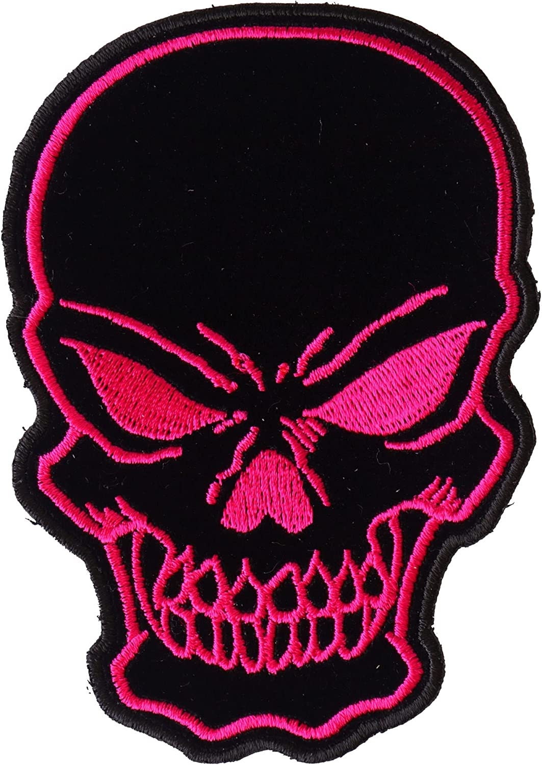 Black Pink Skull Patch - 3x4.25 inch – Biker Embroidered Patch Appliqué Craft Supply