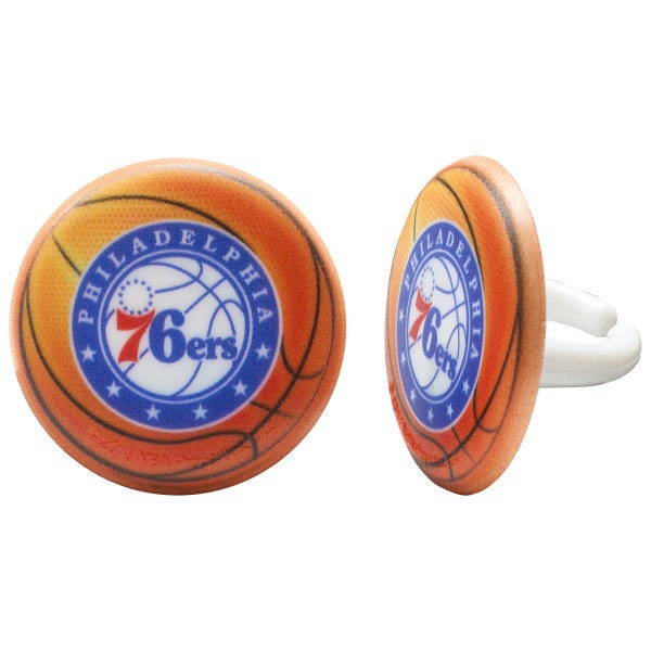 12 PHILADELPHIA 76ERS Cupcake Rings - NBA Philadelphia 76ers Cake Toppers for Birthday Party Decoration Craft Supply