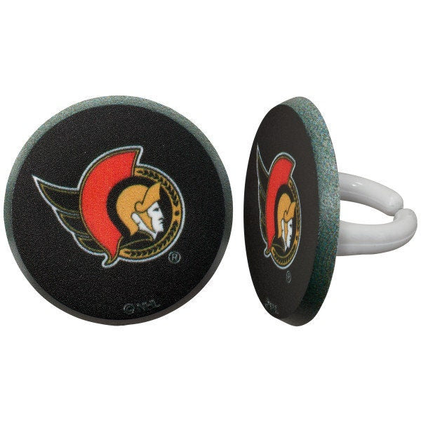12 OTTAWA SENATORS Cupcake Rings - NHL Ottawa Senators Cake Toppers for Birthday Party Decoration Craft Supply