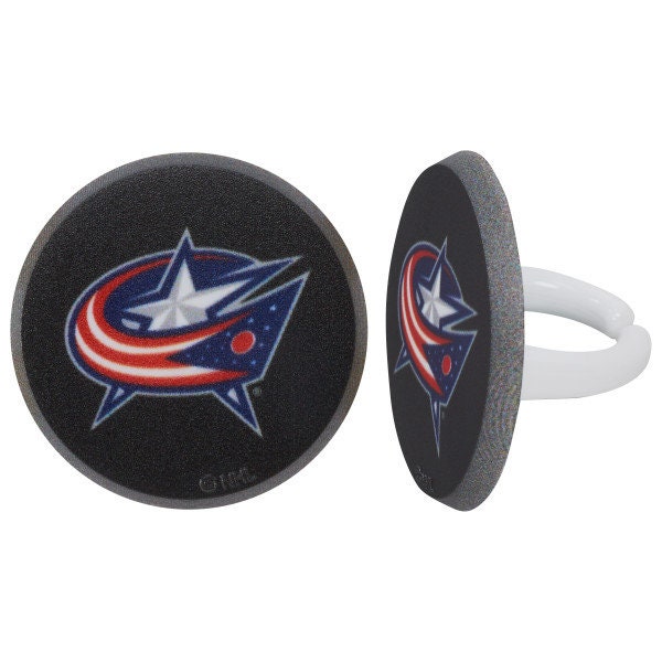 12 COLUMBUS BLUE JACKETS Cupcake Rings - Nhl Columbus Blue Jackets Cake Toppers for Birthday Party Decoration Craft Supply