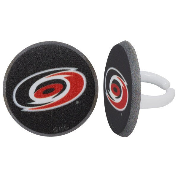 12 CAROLINA HURRICANES Cupcake Rings - NHL Carolina Hurricanes Cake Toppers for Birthday Party Decoration Craft Supply