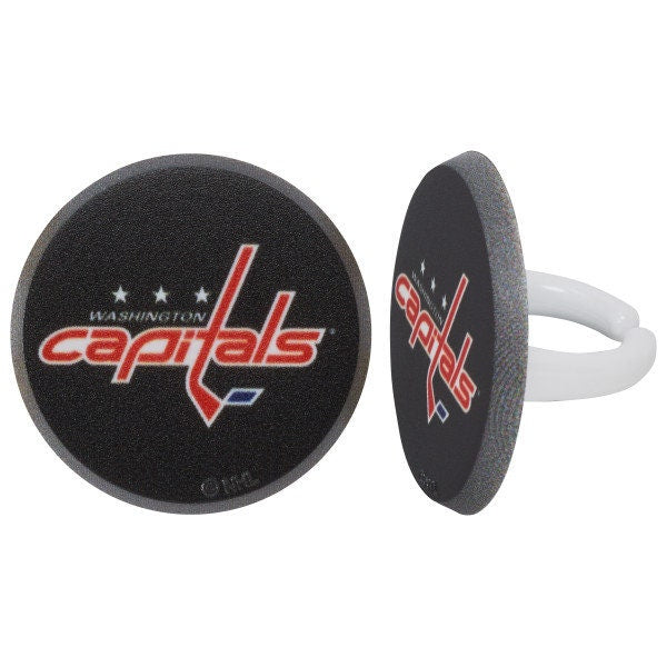 12 WASHINGTON CAPITALS Cupcake Rings - NHL Washington Capitals Cake Toppers for Birthday Party Decoration Craft Supply