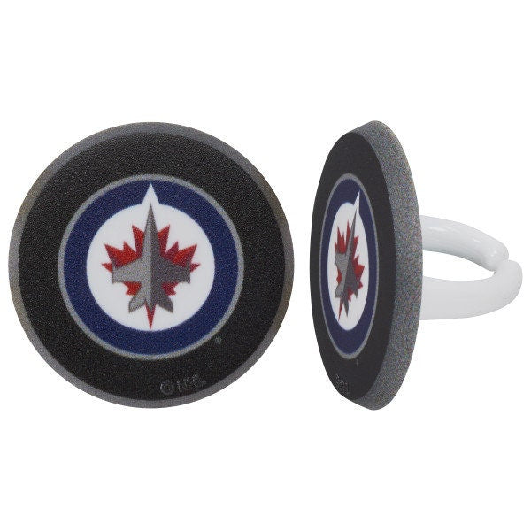 12 WINNIPEG JETS Cupcake Rings - NHL Winnipeg Jets Cake Toppers for Birthday Party Decoration Craft Supply
