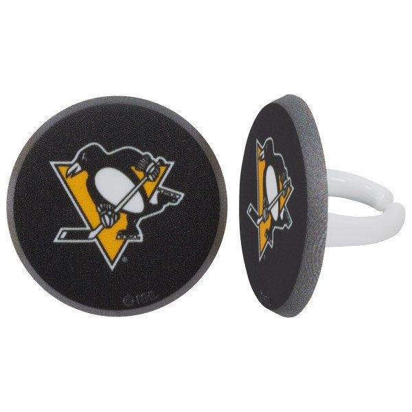 12 PITTSBURGH PENGUINS Cupcake Rings - NHL Pittsburgh Penguins Cake Toppers for Birthday Party Decoration Craft Supply
