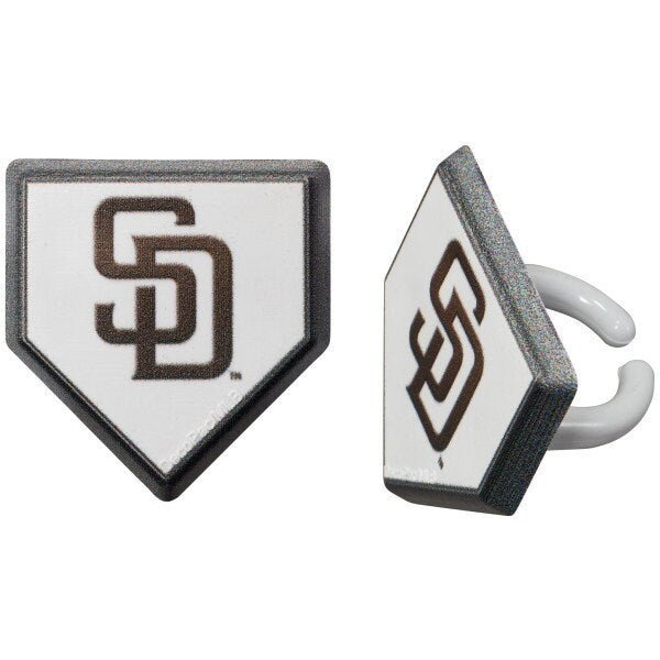 12 SAN DIEGO PADRES Cupcake Rings - Mlb San Diego Padres Home Plate Cake Toppers for Birthday Party Decoration Craft Supply