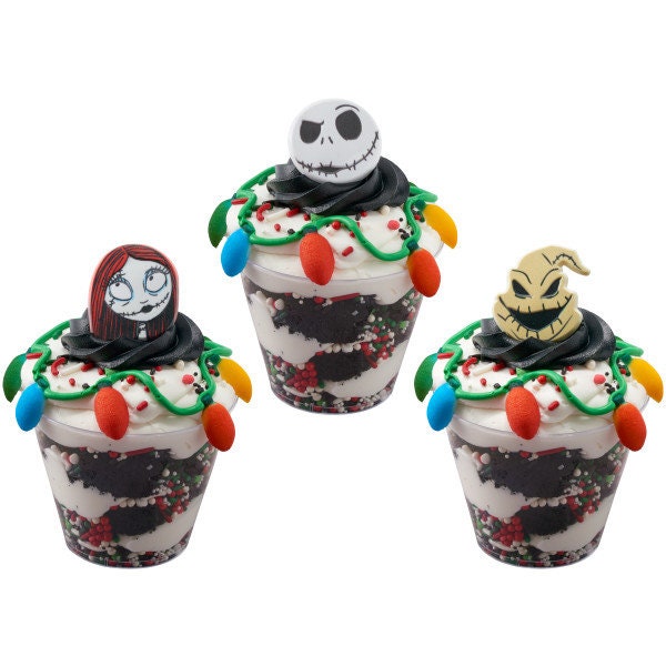 12 NIGHTMARE BEFORE CHRISTMAS Jack, Sally, and Oogie Boogie Cupcake Rings - Cake Toppers Cake Decoration Birthday Party Craft Supply