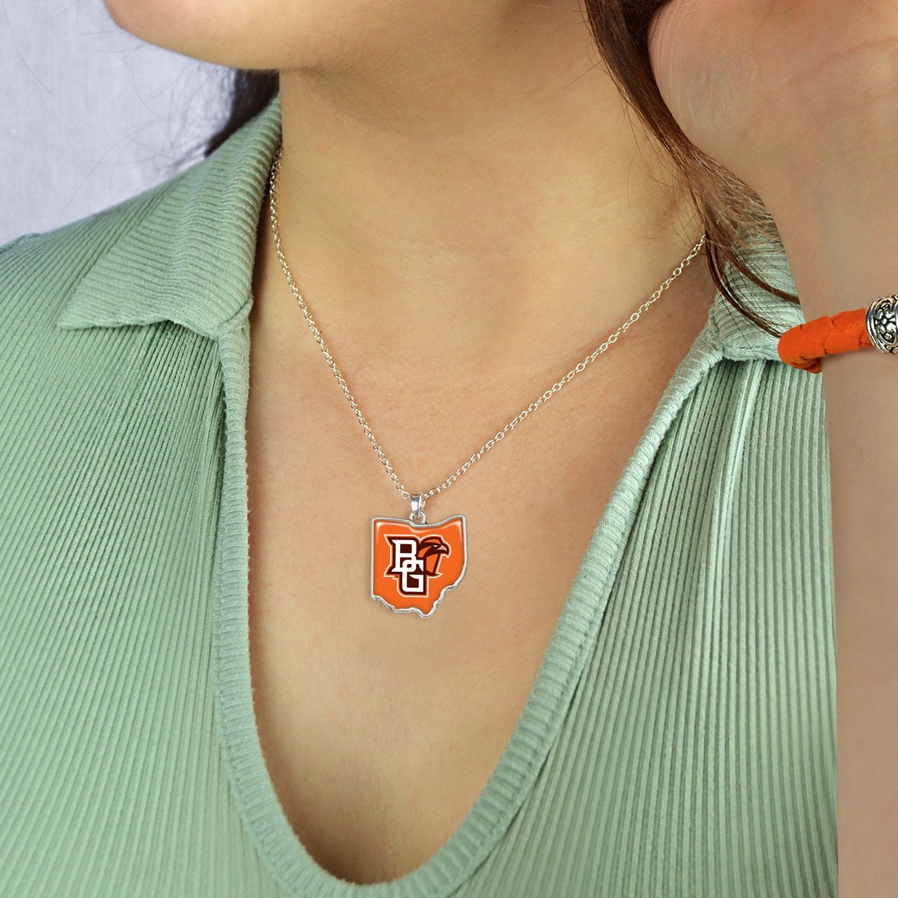 Officially Licensed BOWLING GREEN STATE Falcons Necklace - State of Mine Logo Pewter Charm Sterling Plated - Bowling Green State University