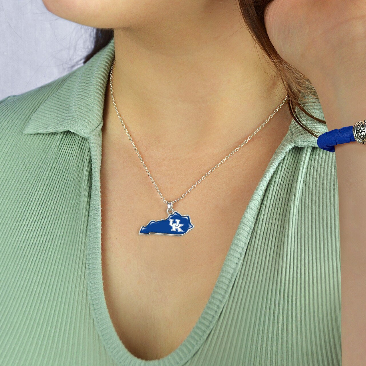 Officially Licensed KENTUCKY WILDCATS Necklace - State of Mine Logo Pewter Charm Sterling Plated - University of Kentucky