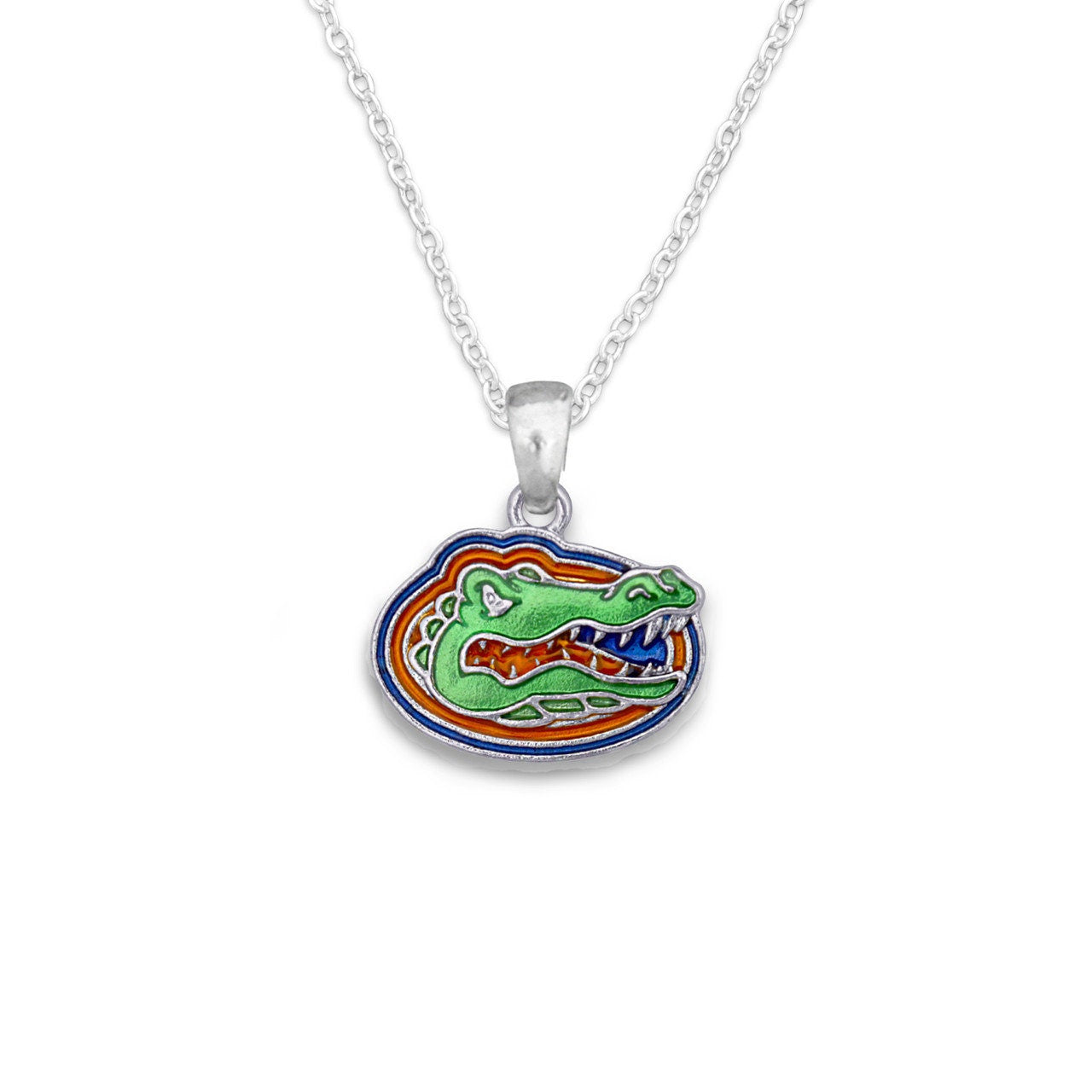 Officially Licensed FLORIDA GATORS Necklace - Logo Pewter Charm Sterling Plated - The University of Florida Gators