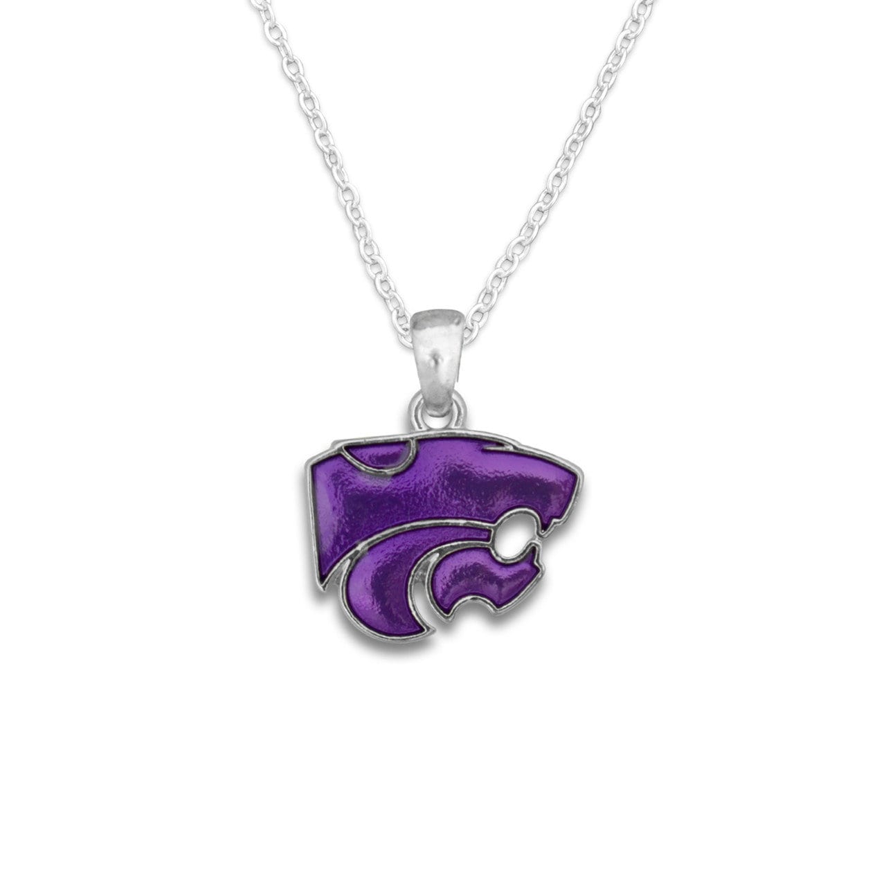 Officially Licensed KANSAS STATE WILDCATS Necklace - Logo Pewter Charm Sterling Plated - Kansas State University Wildcats