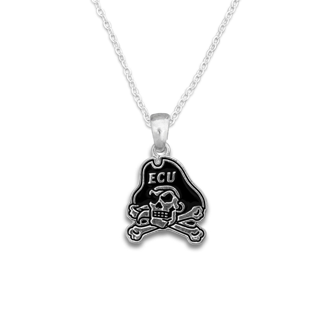 Officially Licensed EAST CAROLINA PIRATES Necklace - Logo Pewter Charm Sterling Plated - East Carolina University Pirates