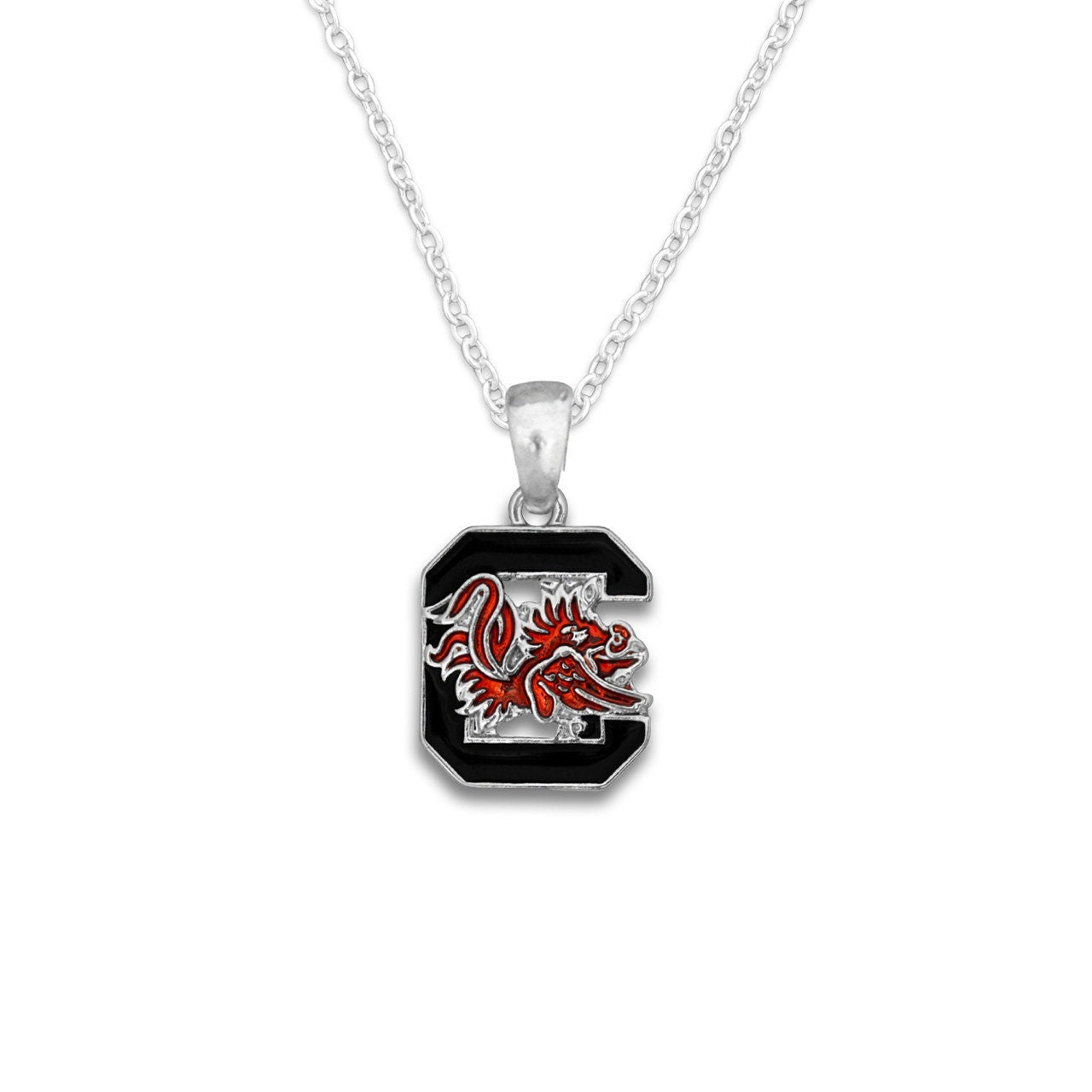 Officially Licensed SOUTH CAROLINA GAMECOCKS Necklace - Logo Pewter Charm Sterling Plated - University of South Carolina Gamecocks