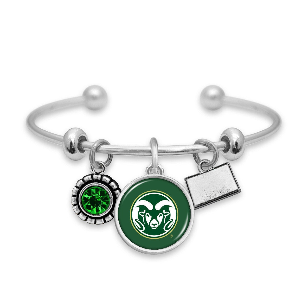 Officially Licensed COLORADO STATE RAMS Bracelet - Triple Charm Bracelet with Crystal Colorado State Pewter Charms Sterling Plated