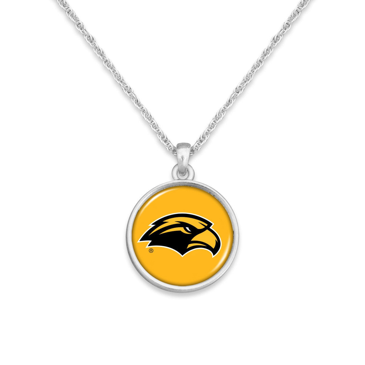 Officially Licensed SOUTHERN MISSISSIPPI Golden Eagles Necklace - Pewter Charm Sterling Plated - University of Southern Mississippi