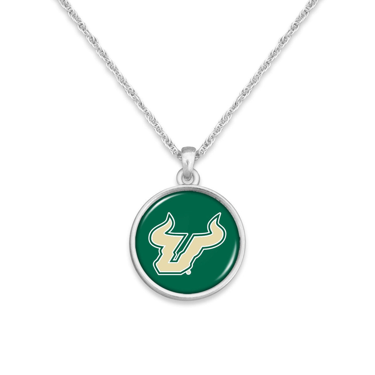 Officially Licensed SOUTH FLORIDA BULLS Necklace - Pewter Charm Sterling Plated - University of South Florida