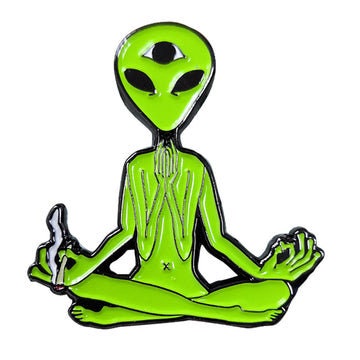 Zen Alien Lapel Pin - 1.25 Inch - Outer Space Universe Chill Alien Planets Craft Supply