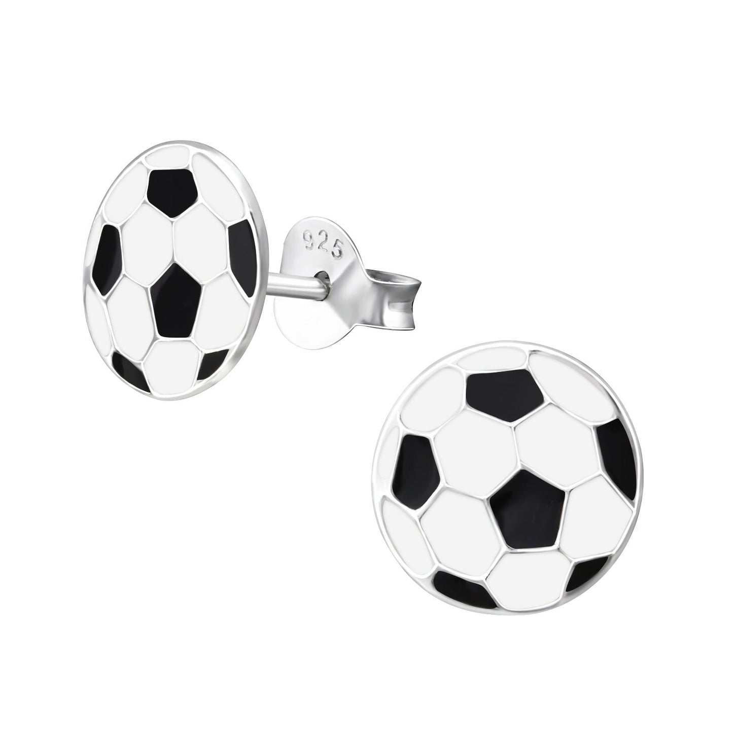 925 Sterling Silver Earrings Soccer - Ear Studs with Backing - Epoxy - Sports Soccerball- Hypoallergenic Earrings
