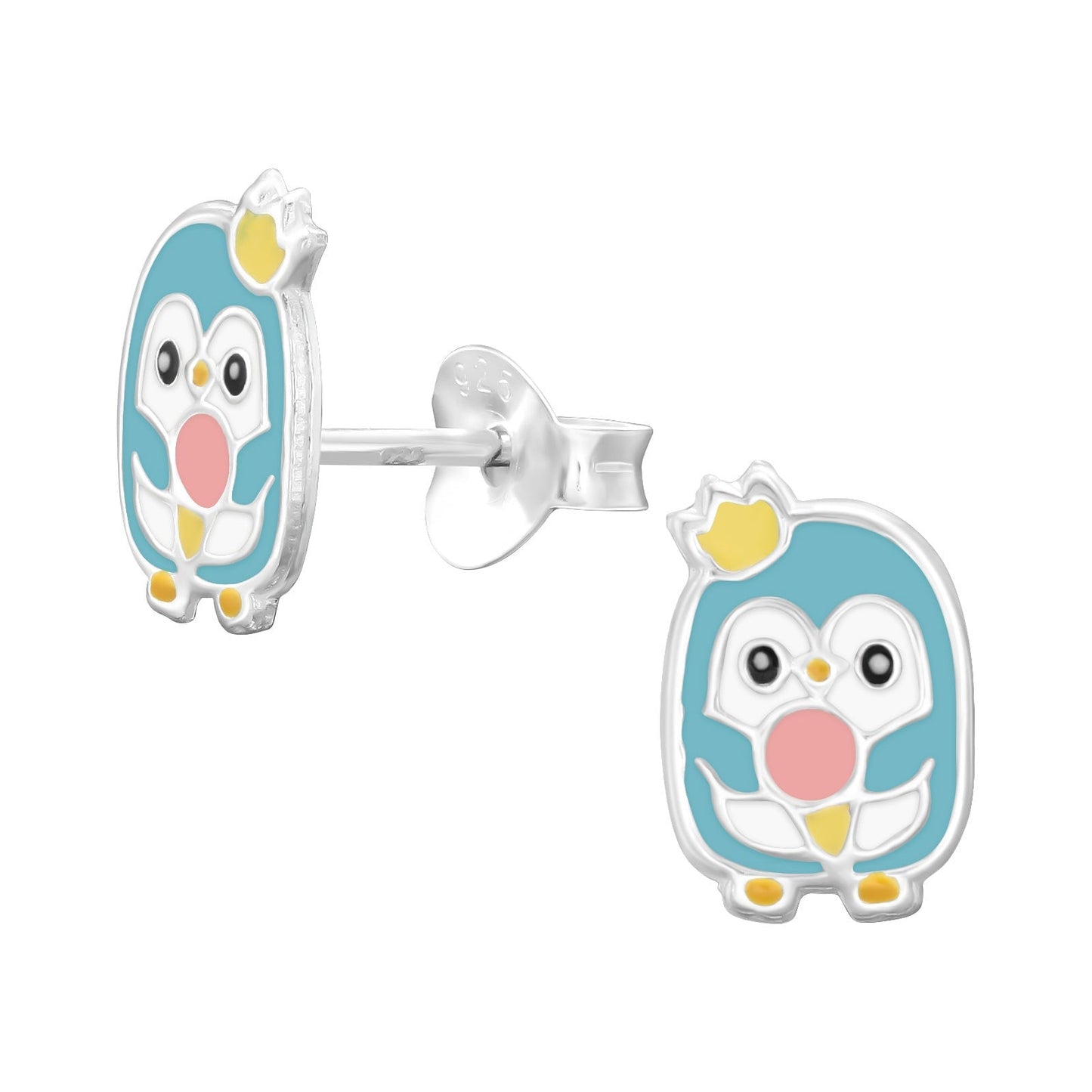 925 Sterling Silver Earrings Penguin - Ear Studs with Backing - Epoxy - Animal - Hypoallergenic Earrings