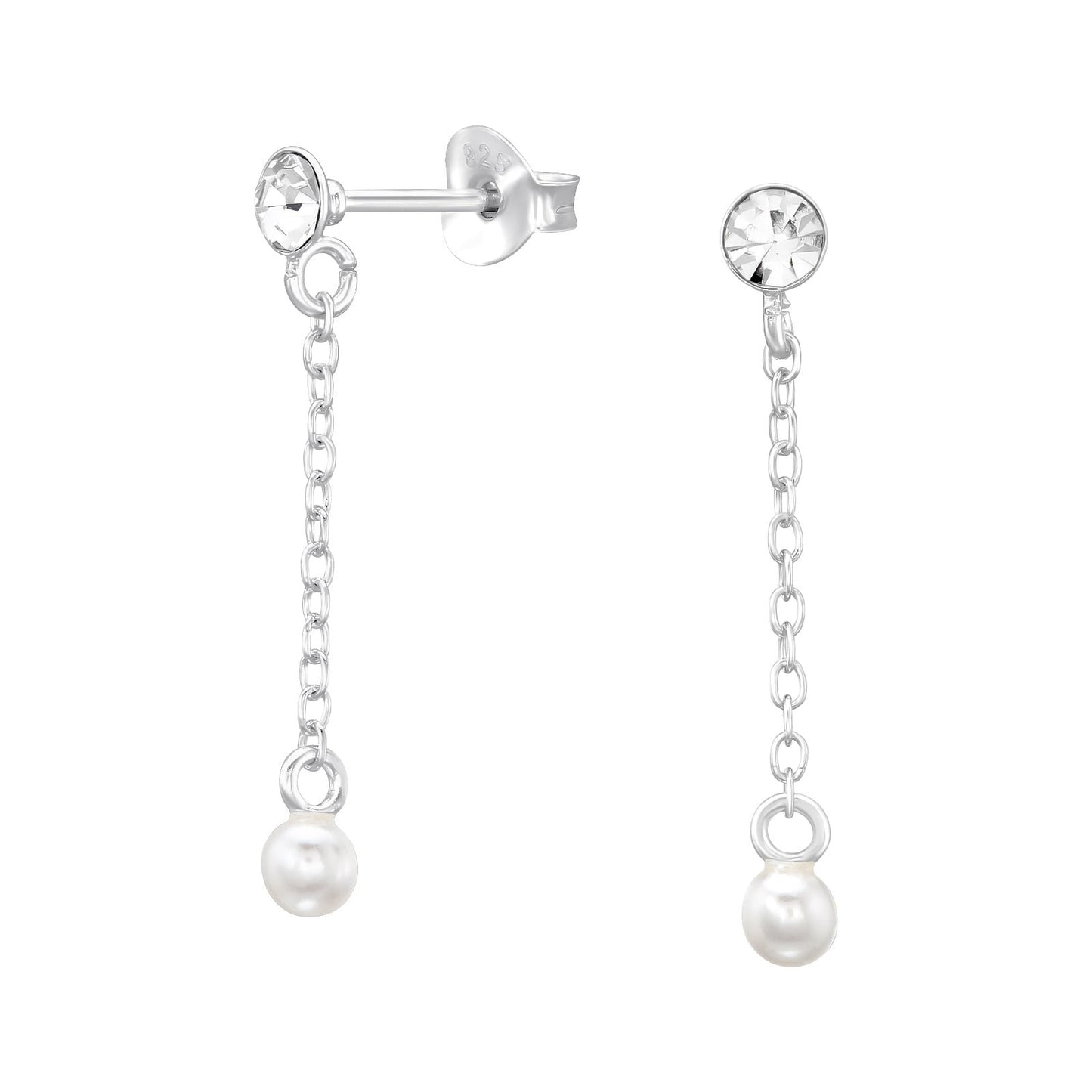 925 Sterling Silver Earrings Basic Ear Studs with Pearl and Crystal - Ear Stud with Backing - Dangle Earring - Hypoallergenic Earrings