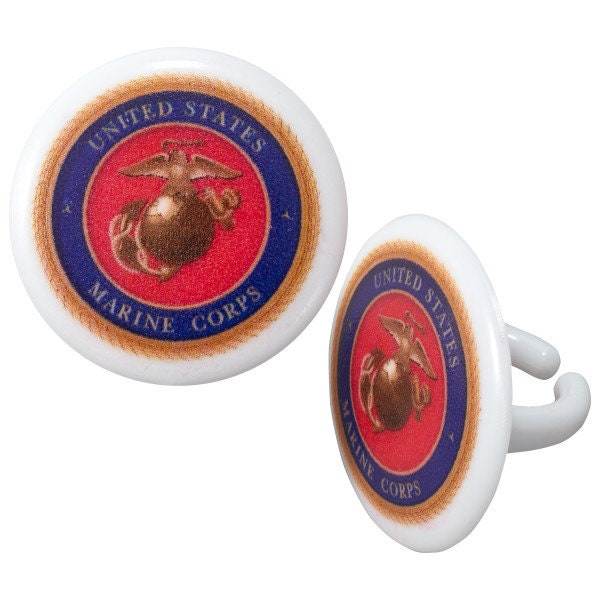 12 MARINES Cupcake Rings - United States Marines USMC Cake Toppers for Birthday Party Decoration Craft Supply