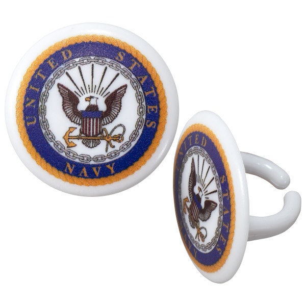 12 NAVY Cupcake Rings - United States Navy USN Cake Toppers for Birthday Party Decoration Craft Supply