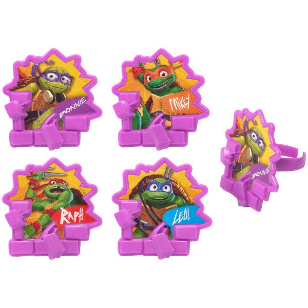 Teenage Mutant Ninja Turtles Cupcake Rings (12) TMNT Turtle Power Cake Toppers Birthday Party Decoration Picks Shredder Craft Supply