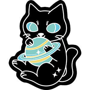 Cat with Planet Sticker Deca 3.8x4.75 - Blackout Cat Planet Toy Cartoon