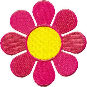 Neon Daisy Patch - 3 Inch - Pink and Yellow - Love Hippie - Embroidered Patch Applique Craft Supply