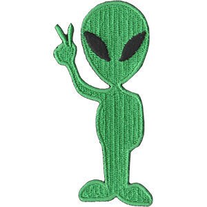 Alien Peace Sign Patch - 2.25x3.6 Inch - Green Aliens UFO Outer Space Spaceship Embroidered Patch Applique Craft Supply