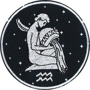 AQUARIUS Zodiac Sign Patch - 3 Inch Round - Horoscope Zodiac Sign Embroidered Patch Applique Craft Supply