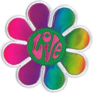 LOVE Daisy Flower Tie Dye Rainbow Patch - 3.4x3.4 Inch - Embroidered Patch Applique Craft Supply
