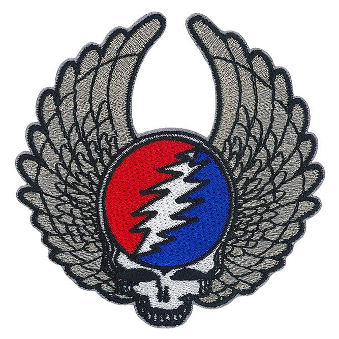 GRATEFUL DEAD Steal Your Face Silver Wings Patch - 3.5x3.5 Inch - Embroidered Rock Band Patch Applique Craft Supply