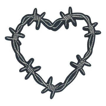 JSX Barbed Wire Heart Metallic Patch - 3.75x3.3 Inch - Embroidered Patch Applique Craft Supply