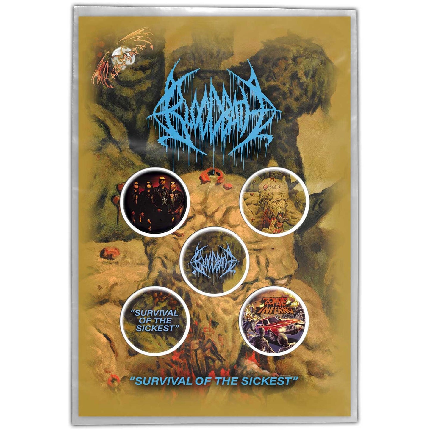 BLOODBATH Button Badge 5 Piece Set - Each Badge Approx 1 Inch - Bloodbath Survival Of The Sickest - Pinback Badge Button Pack Set