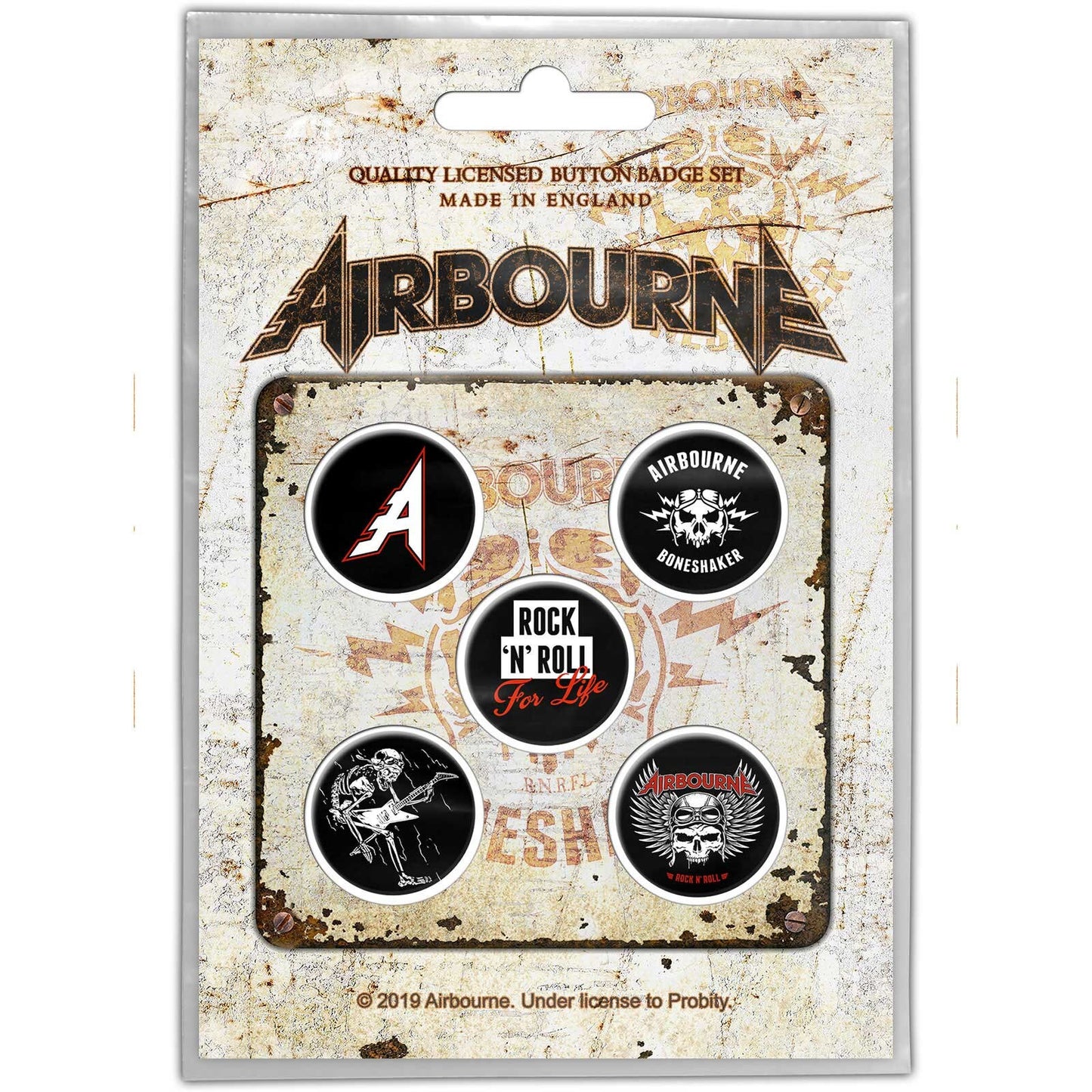 AIRBOURNE Button Badge 5 Piece Set - Each Badge Approx 1 Inch - Airbourne Boneshaker - Pinback Badge Button Pack Set - Craft Supply