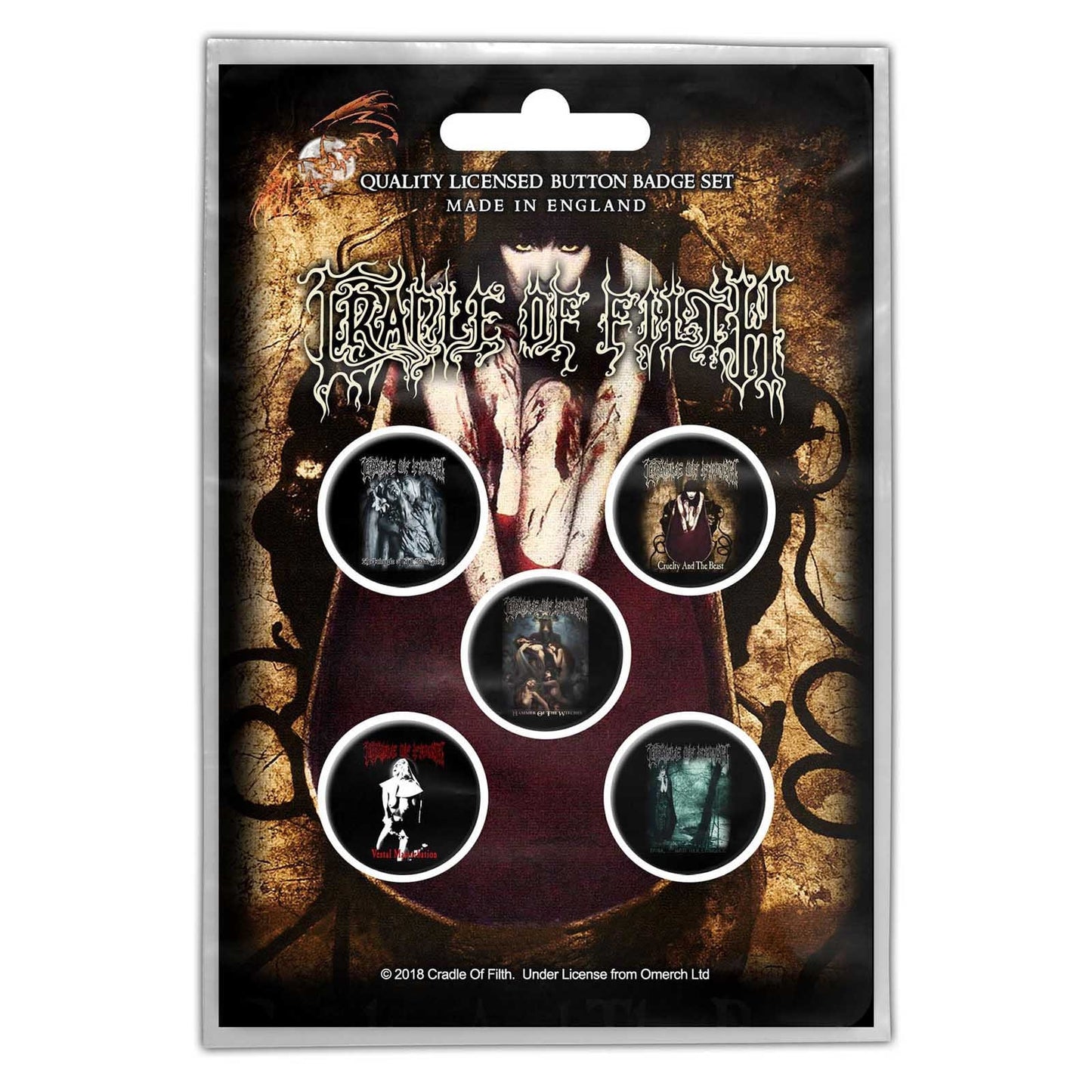 CRADLE OF FILTH Button Badge 5 Piece Set - Each Badge Approx 1 Inch - Cradle Of Filth Albums - Pinback Badge Button Pack Set - Craft Supply
