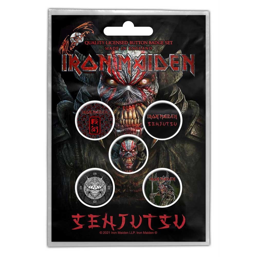 IRON MAIDEN Button Badge 5 Piece Set - Each Badge Approx 1 Inch - Iron Maiden Senjutsu - Pinback Badge Button Pack Set