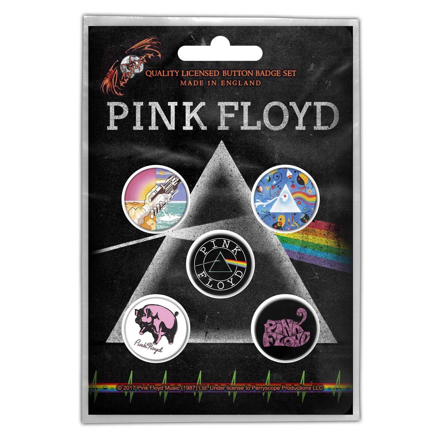 PINK FLOYD Button Badge 5 Piece Set - Each Badge Approx 1 Inch - Pink Floyd Prism - Pinback Badge Button Pack Set