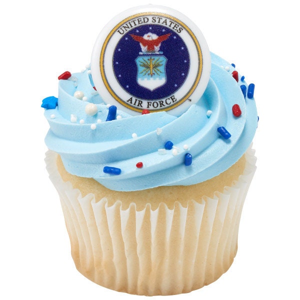 12 AIR FORCE Cupcake Rings - United States Air Force USAF Cake Toppers for Birthday Party Decoration Craft Supply