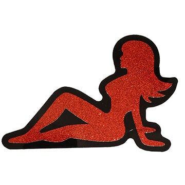 Mudflap Girl 5.25x3.5 Glitter Sticker - Red Mudflap Girl Truckers