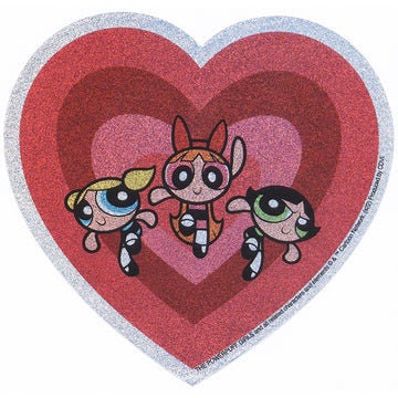 POWERPUFF GIRLS Glitter Heart Sticker Decal - 4.8x5 Inch - Cartoon Network Animation Anime Series Vinyl Decal Sticker Craft Supply