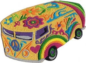 Psychedelic Bus Patch - 4x3.75 Inch - Embroidered Patch Applique Craft Supply