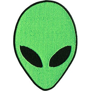 Alien Head Patch - 2.65x3.75 Inch - Green Aliens UFO Outer Space Spaceship Embroidered Patch Applique Craft Supply