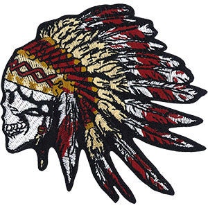 Native American Skull Patch - 3.4x3.6 Inch - Embroidered Patch Applique Craft Supply